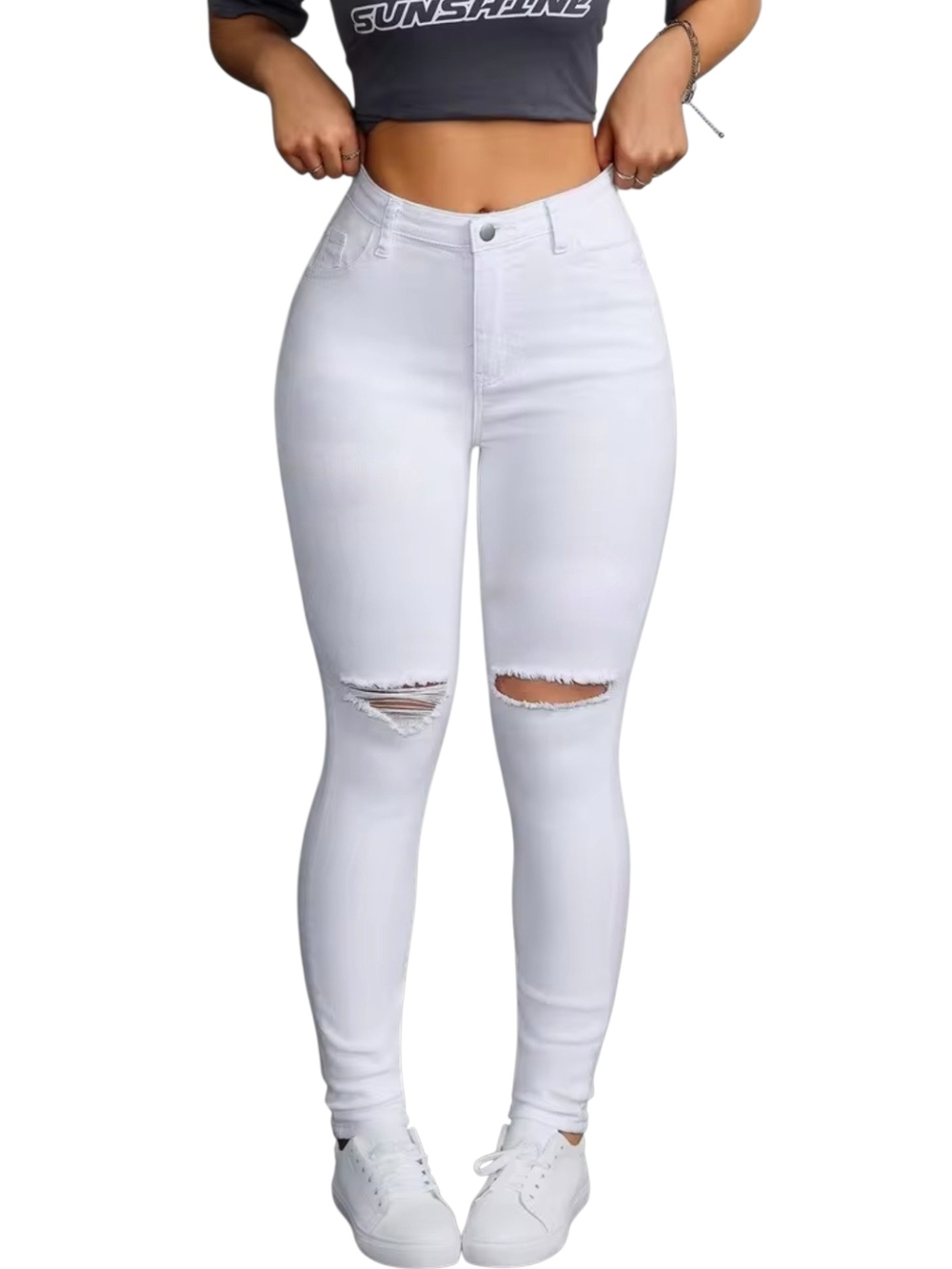 SHEIN - White Ripped Skinny Jeans